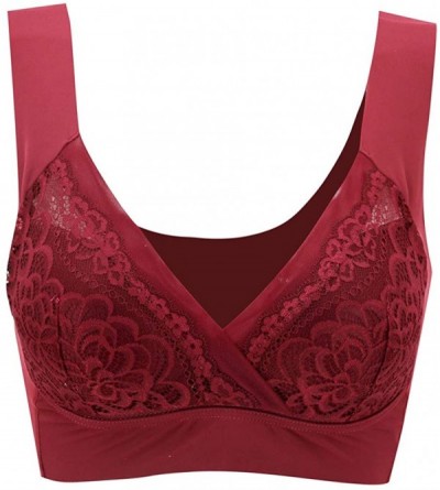 Slips Sexy Underwear- Women's Sexy Air Permeable Extra Support Wirefree Lace Bra - Red - C518Y067KED $14.20