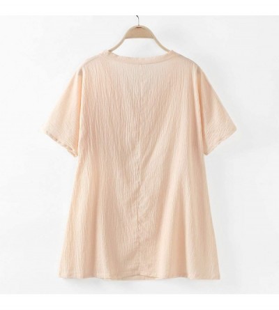 Slips Women Summer Blouse Plus Size Shirt Fish Bone Print Tops V Neck Tunic Short Sleeve Tees Casual T Shirt - Beige - CR18T3...