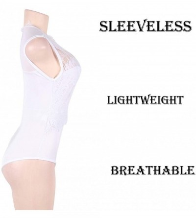 Shapewear Sexy Bodysuit for Women Plus Size Teddy Lingerie Lace Cup Round Neck - White - CW18ISH6AT7 $15.28