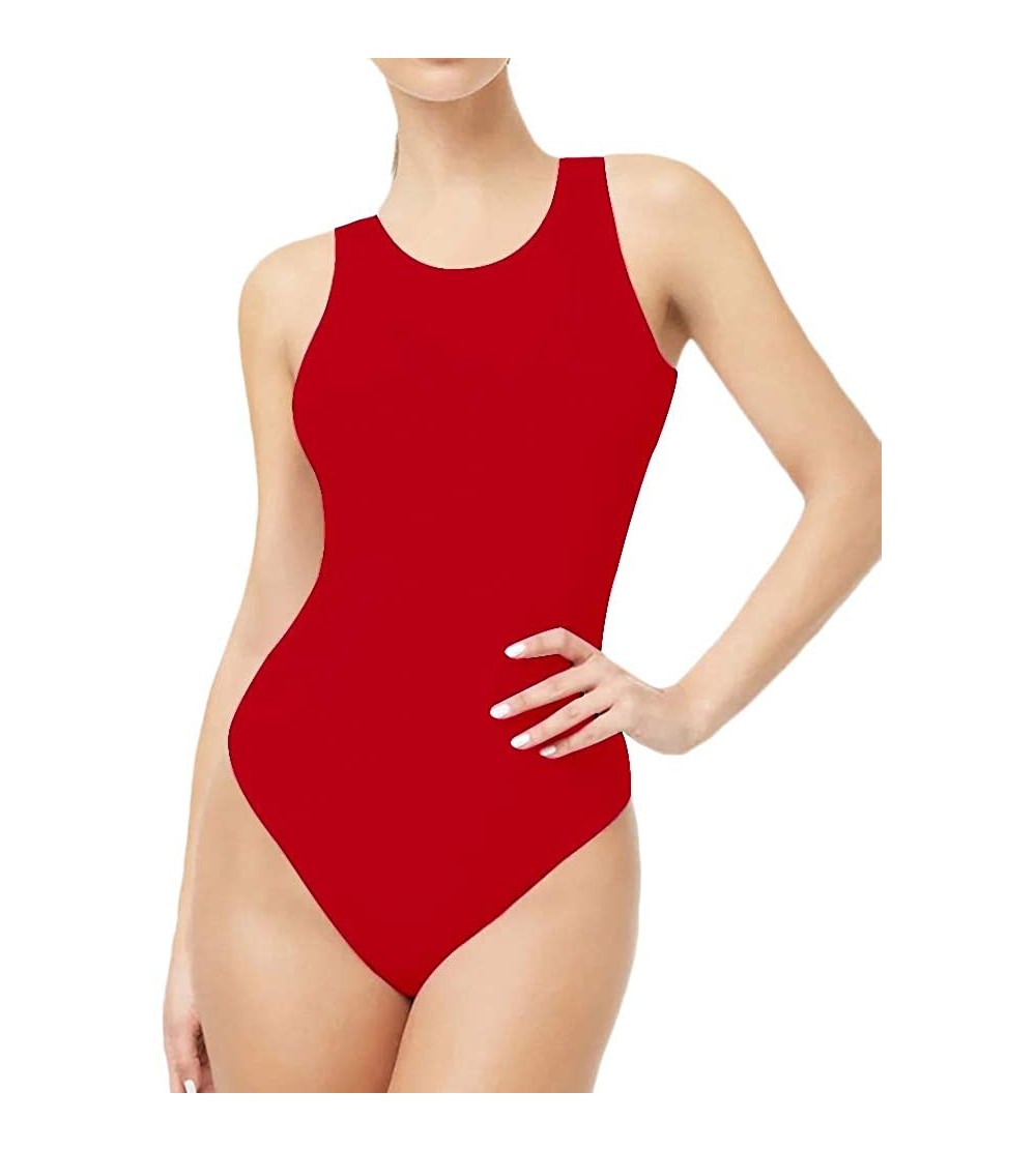 Shapewear Women's Sleeveless Scoop Neck Bodysuits Jumpsuits - Red2 - CL18SSHQR2E $14.25