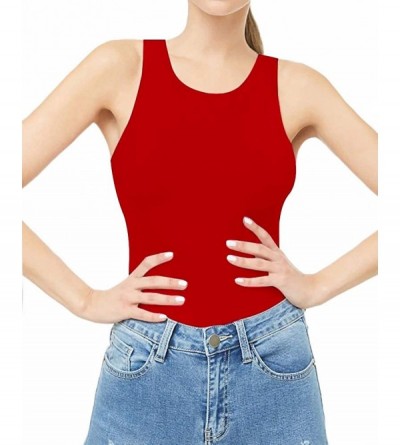 Shapewear Women's Sleeveless Scoop Neck Bodysuits Jumpsuits - Red2 - CL18SSHQR2E $14.25
