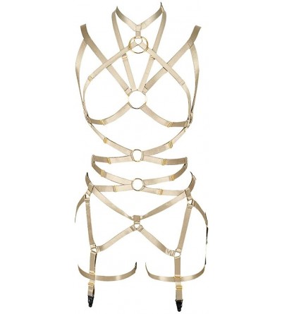 Garters & Garter Belts Women's Carnival Body Harness Lingerie Garter Punk Gothic Dance Lingerie Set - Yellow - CS19ERZ52TS $7...
