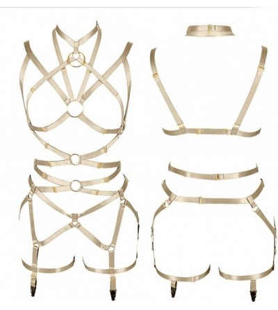 Garters & Garter Belts Women's Carnival Body Harness Lingerie Garter Punk Gothic Dance Lingerie Set - Yellow - CS19ERZ52TS $2...