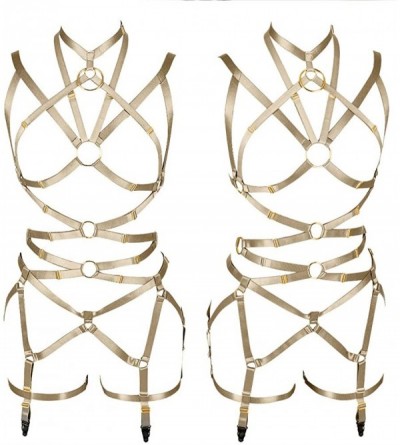 Garters & Garter Belts Women's Carnival Body Harness Lingerie Garter Punk Gothic Dance Lingerie Set - Yellow - CS19ERZ52TS $2...