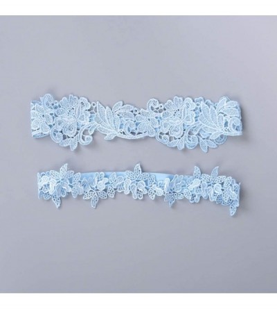 Garters & Garter Belts Handmade Rhinstone Lace Wedding Garters for Bride Flower Prom Garter Set - Light Blue - CE18YDQQ9YS $1...
