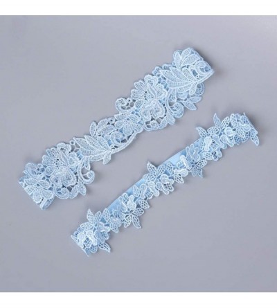 Garters & Garter Belts Handmade Rhinstone Lace Wedding Garters for Bride Flower Prom Garter Set - Light Blue - CE18YDQQ9YS $1...