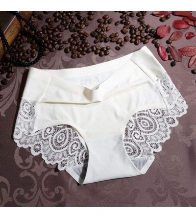 Panties Panties- Women Ice Silk Lace Solid Color Seamless Sexy Elastic Underwear Briefs Gift for Lover Girlfriend White M - W...