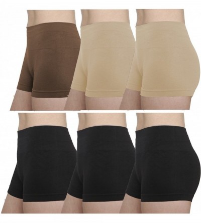 Panties Women Seamless Stretch Boy Shorts Panties Various Styles - High Waisted Black Brown Beige - CN189ZA8GNE $37.01