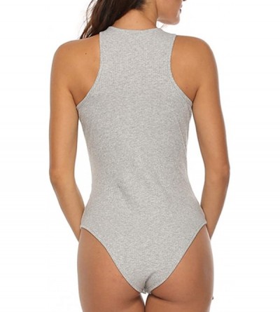 Shapewear Bodysuit for Women Sexy Scoop Neck Racerback Tank Top Button Down - Gray - CP18UYDWM2K $16.40