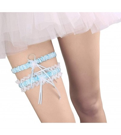 Garters & Garter Belts 2019 Sexy Lace Wedding Garters for Bride Party Prom Garter Set 2 Pcs - 17-light Blue - CX18E6ICDCQ $13.39