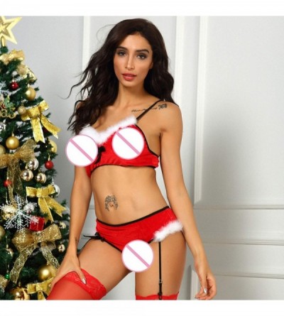 Bustiers & Corsets Women Christmas Lingerie Suit Sexy Bra Jumpsuit Temptation Lace Velvet Babydoll Erotic Underwear with Gart...