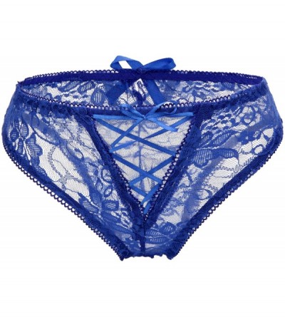 Panties Sexy Lace panties for Women pink Bowknot Strappy Underwear Knickers Briefs - Blue - CH19724HSEM $22.53