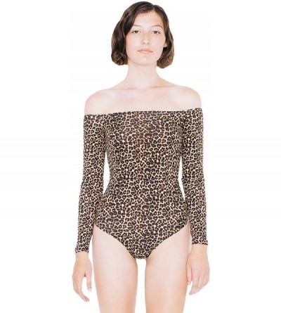 Shapewear Women's Cotton Spandex Off-Shoulder Long Sleeve Bodysuit - Cheetah - CO1967A7CM7 $25.35