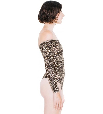 Shapewear Women's Cotton Spandex Off-Shoulder Long Sleeve Bodysuit - Cheetah - CO1967A7CM7 $25.35