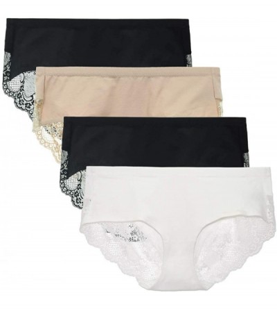 Panties Women's 4 Pack Cotton Mid Rise Pretty Lace Back Full Coverage Brief Panty Underwear - Black2/Nude/White - C71970GXYZQ...