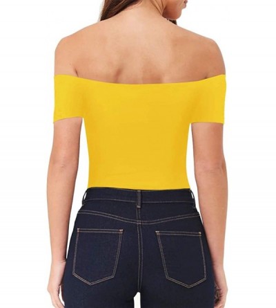 Shapewear Womens Off Shoulder Short Sleeve/Long Sleeve Tops T Shirt Bodysuit Jumpsuit - A3 Yellow - CR1904GTRWQ $12.64