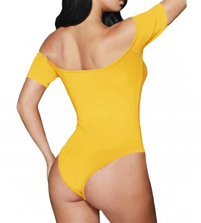 Shapewear Womens Off Shoulder Short Sleeve/Long Sleeve Tops T Shirt Bodysuit Jumpsuit - A3 Yellow - CR1904GTRWQ $12.64