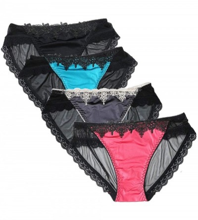 Panties Womens Lace Panties Seamless Mid Waist Bikini Blissful Sexy String Hipster Underwear(Medium) - Black-grey-blue-red - ...
