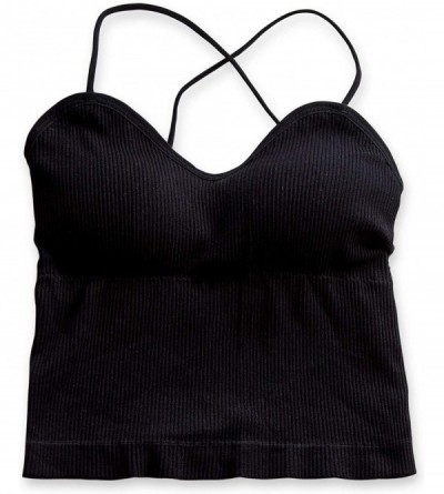 Camisoles & Tanks Women's Slim-Fit Spaghetti Strap Camisole Padded Ribbed Crop Cami Tank Top - Black - C2193WHM4ZQ $18.15