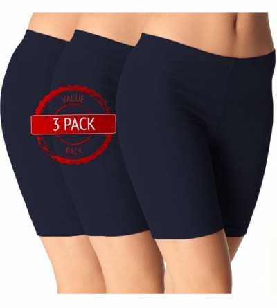 Panties 3 Pack Women's Sexy Basic Shorts Cotton Spandex Yoga Boyshorts - Anti Chafe- Made in The USA - 3 Pack Navy - CN183LQI...