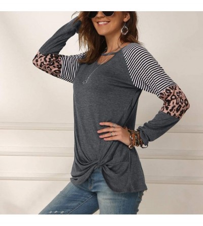 Slips Women's Stripe Print Tops Long Sleeve Chest Cutout Tunics Blouse Scoop Neck Casual Loose T-Shirt - Gray - CS195GZ6A90 $...
