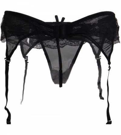 Garters & Garter Belts Women Ruffle Lace Garter Belt Set Panties Plus Size Underwear Straps and Clips for Stockings - Black -...