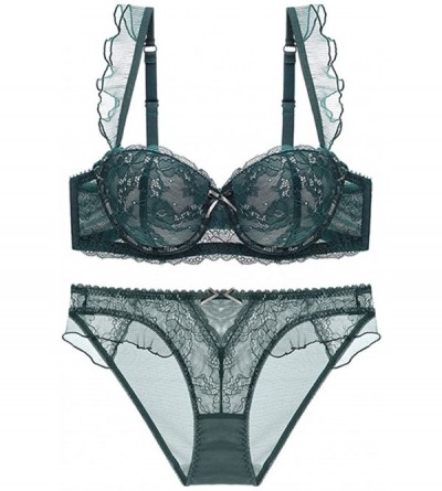Bras Push Up Bra Set Floral Lace Underwire Bra and Panty Set for Women - Green - C8193DC7SYE $18.67