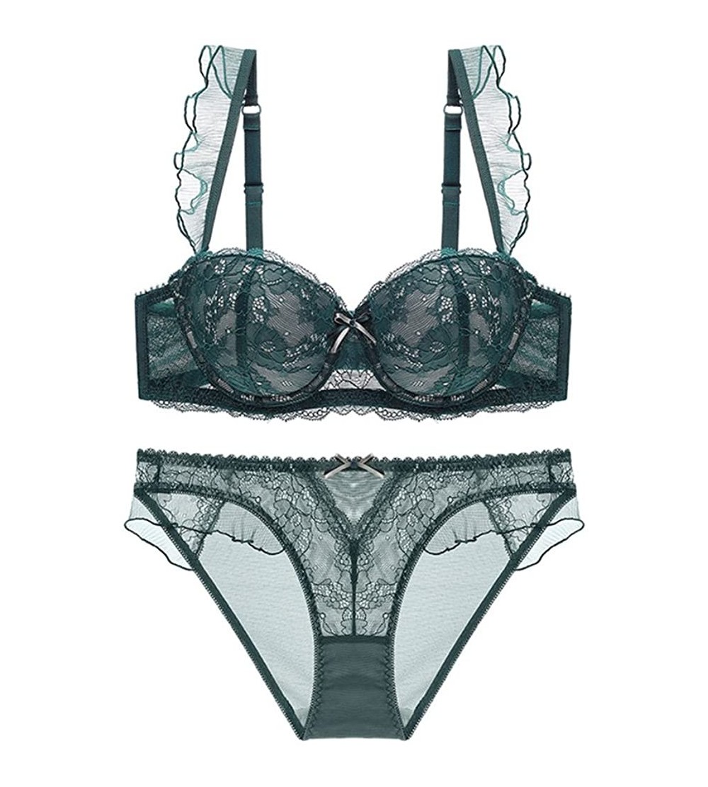 Bras Push Up Bra Set Floral Lace Underwire Bra and Panty Set for Women - Green - C8193DC7SYE $18.67