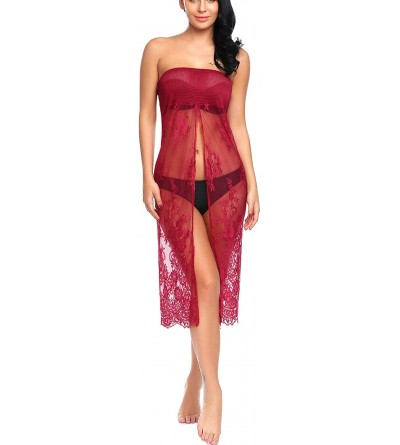 Slips Womens Full Slip Beach Wear Cover up Swimwear Bikini Lace Floral Long Maxi Beach Dress - Dark Red - CH1869662MD $16.89