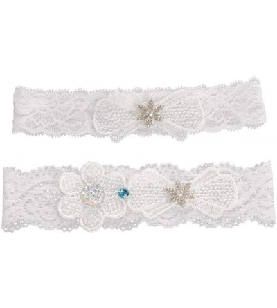 Garters & Garter Belts 1 Pair Bridal Garter Sets White Lace Trim Embroidery Flower with Rhinestone Embellishment Leg Band Pho...