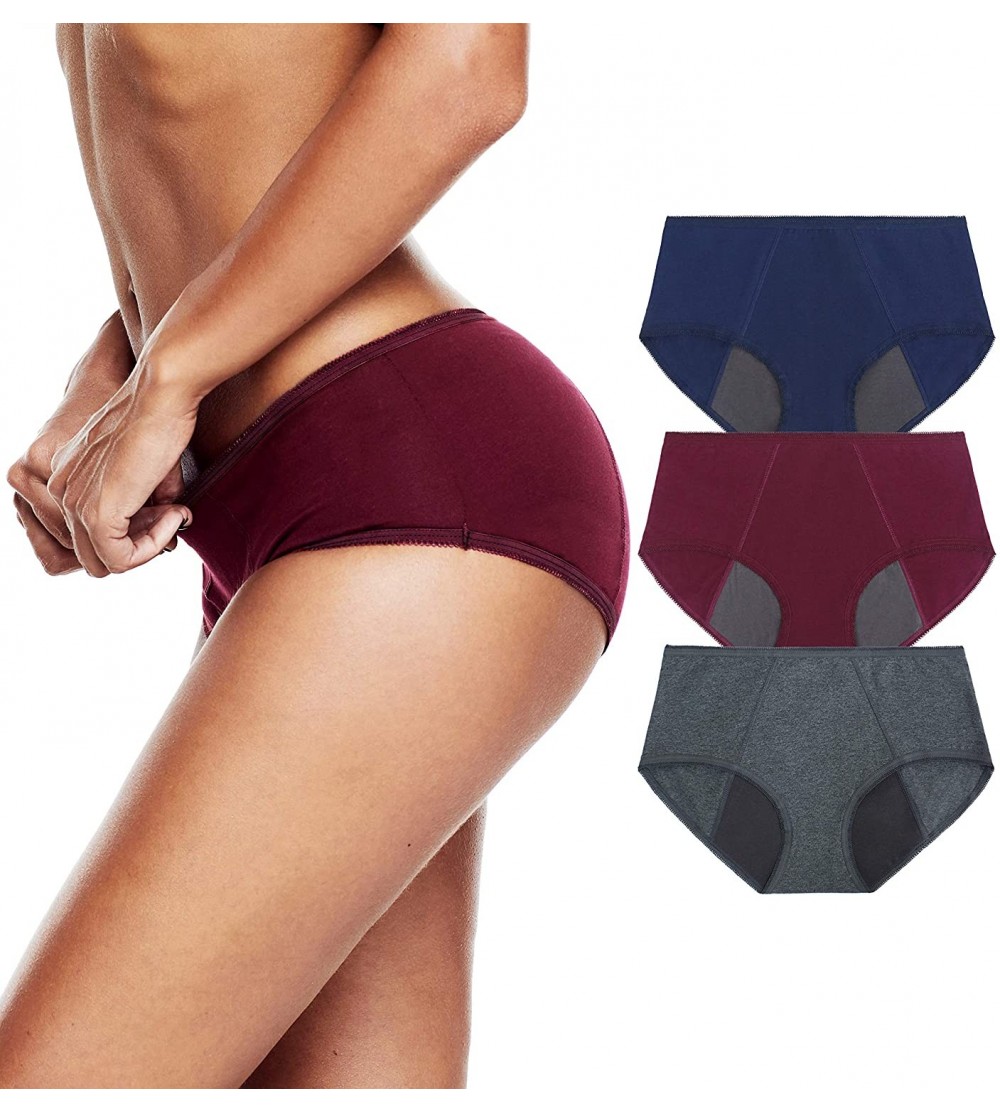 Panties Women Period Panties Leakproof Underwear for Heavy Flow Menstrual Cycle Hipster for Teens - Navy Blue/Deep Red/Grey -...
