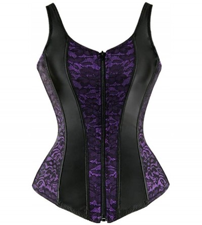 Shapewear Women's Lace Up Boned Overbust Corset Bustier Bodyshaper Top - Purple-2928 - CS12DATNOZV $14.85