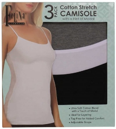 Camisoles & Tanks Ladies' Cotton Stretch 3-Pack Camisole - White/Black/Darkgray - C412OBUKHWO $55.37