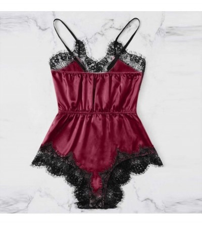 Bustiers & Corsets Women's Satin Lingerie Lace Bra Sexy Nightwear Nightgown Underpant Siamese Sleepwear Bodysuit Babydoll - W...