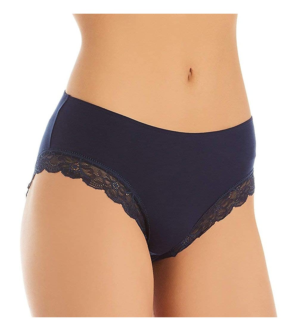 Panties Women's Cotton Lace Hi Cut Brief - Deep Navy - CX18Y7D5IU5 $26.12