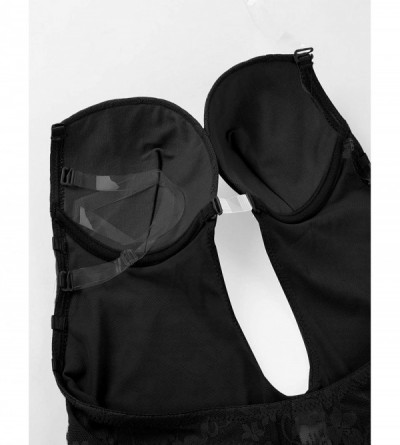 Shapewear Women Plunging V-Neck Clear Straps Backless Bodysuit Thong Bridal Shapewear - 2 Black - CM197XWY795 $17.37