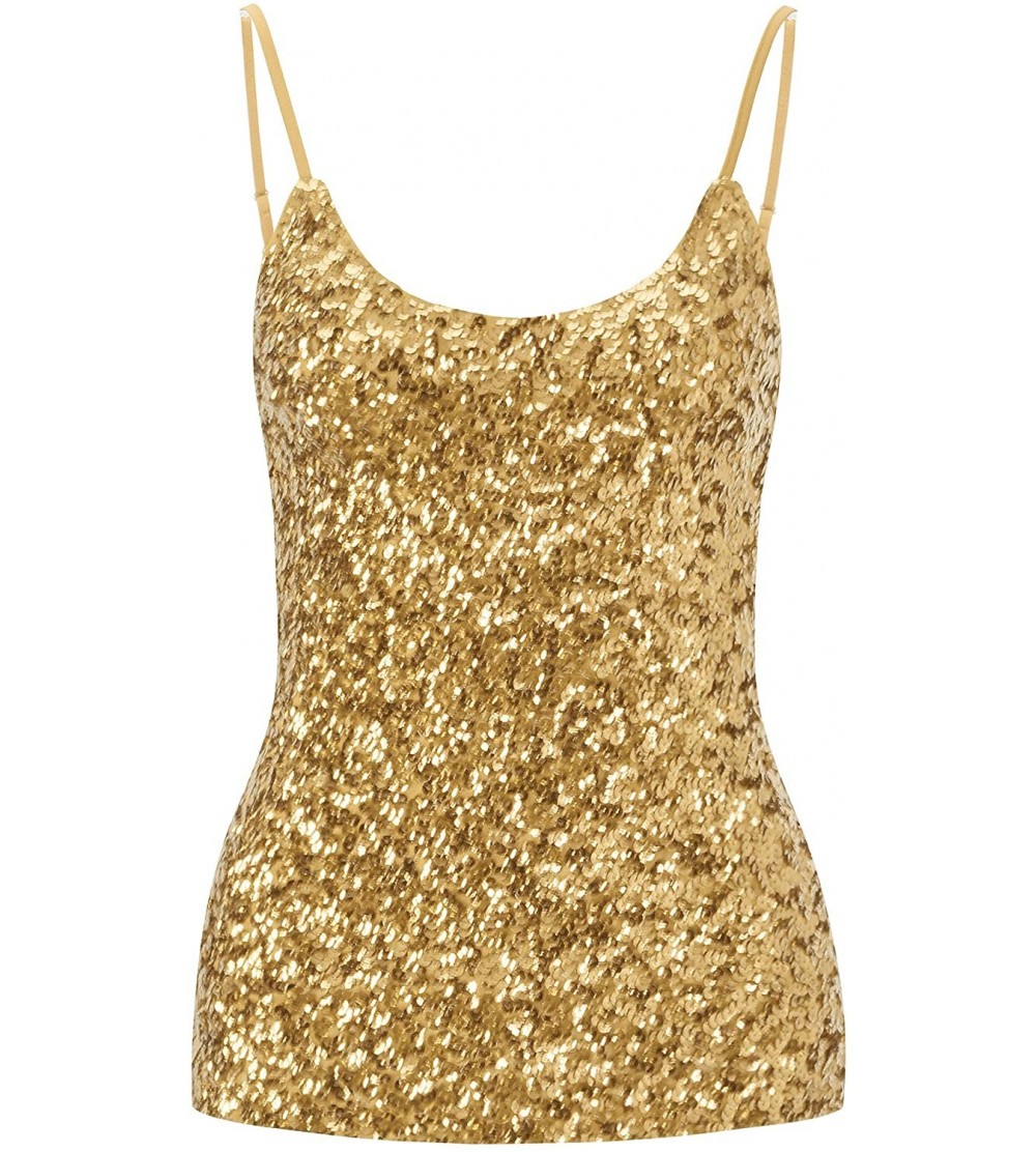 Camisoles & Tanks Women's Sequins Summer Short Camisole Tank Tops - Gold - C61822NDLEX $15.96