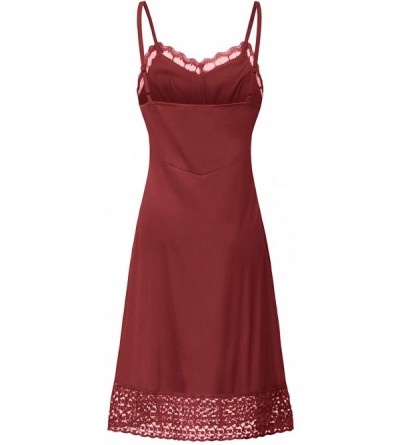 Slips Lace Full Slips for Women Under Dresses Adjustable Spaghetti Strap Cami Dress - Wine - CE198RADNS3 $17.62