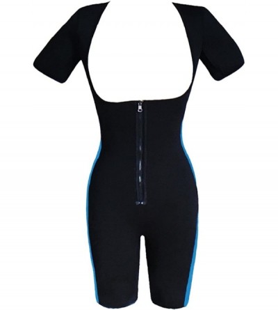 Shapewear Mid-Thigh Over Bust Slimming Body Suit Sports Skinny Singlet with Front Zipper for Weight Loss - Black-blue - CI186...