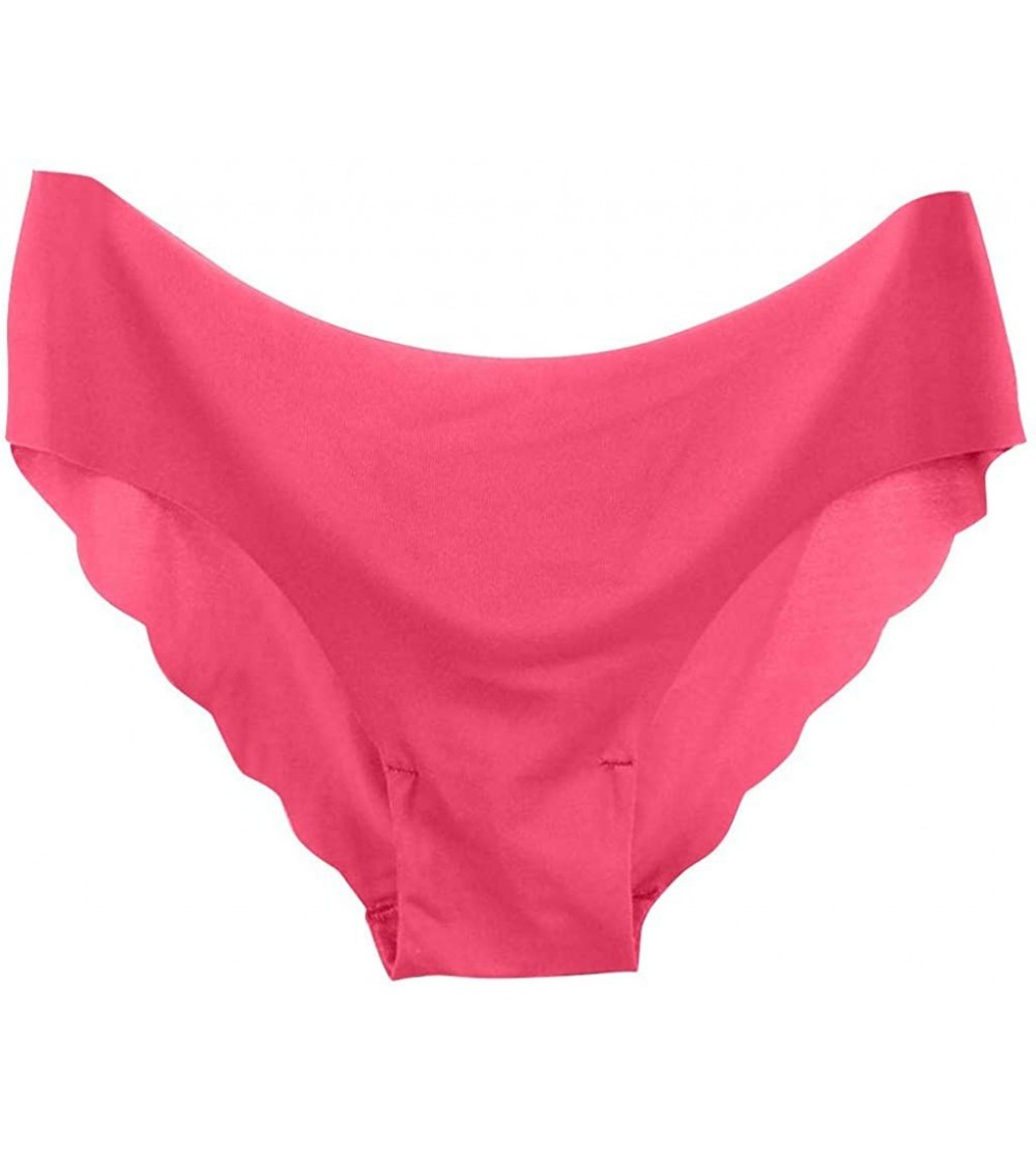Panties Women's No Show Panties Solid Briefs Stretchy Seamless Comfortable Lightweight Cute Underwear - Hot Pink - CO194RNC77...