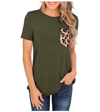 Slips Womens Tops Leopard Stitching Blouse Long Sleeve Fashion Ladies T-Shirt Pullover Oversize Tees - Army Green 02 - CC1948...