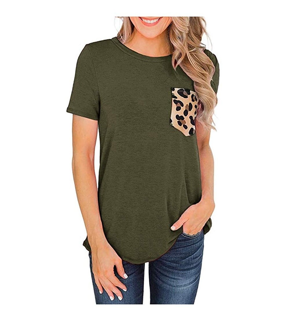 Slips Womens Tops Leopard Stitching Blouse Long Sleeve Fashion Ladies T-Shirt Pullover Oversize Tees - Army Green 02 - CC1948...
