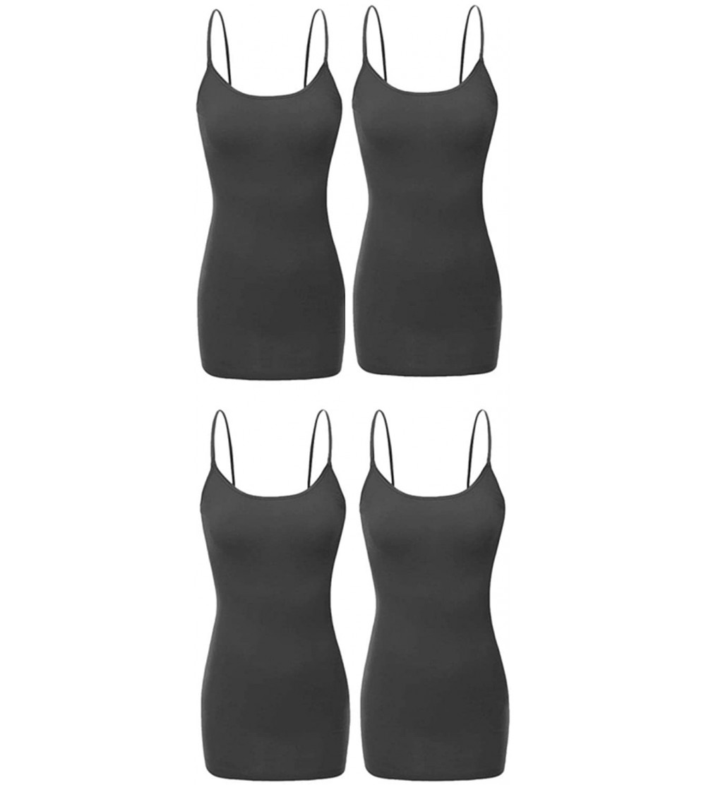 Camisoles & Tanks Womens Essential Long Cami Stretchy Knit Cotton Blend Tank Top w/Value Pack Options - 4pack (Charcoal Charc...