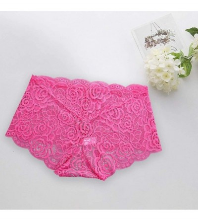 Slips Womens Underwear Invisible Seamless Bikini Sexy Lace Underwear Sheer Panties Multicolor - Hot Pink - CT196RHWTLW $7.51