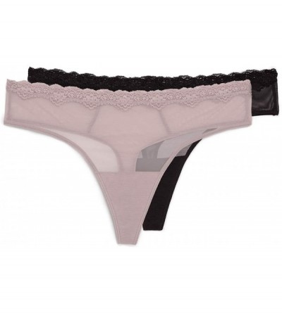 Panties Women's Lace Trim Thong Panty 2 Pack - Bark/Black - CV18Y3UTSO9 $11.34