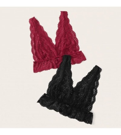 Slips 2PC Women Plus Size Vest Crop Wireless Bra Lingerie Sexy V-Neck Underwear - Black-wine Red - CY18ZW59ID0 $9.75