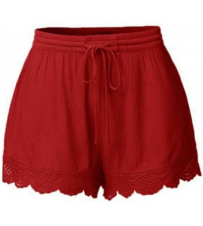 Panties Lace Shorts for Women Fashion Plus Size Rope Tie Shorts Yoga Sport Pants Leggings Trousers - Red - C2190KXSQ96 $12.39