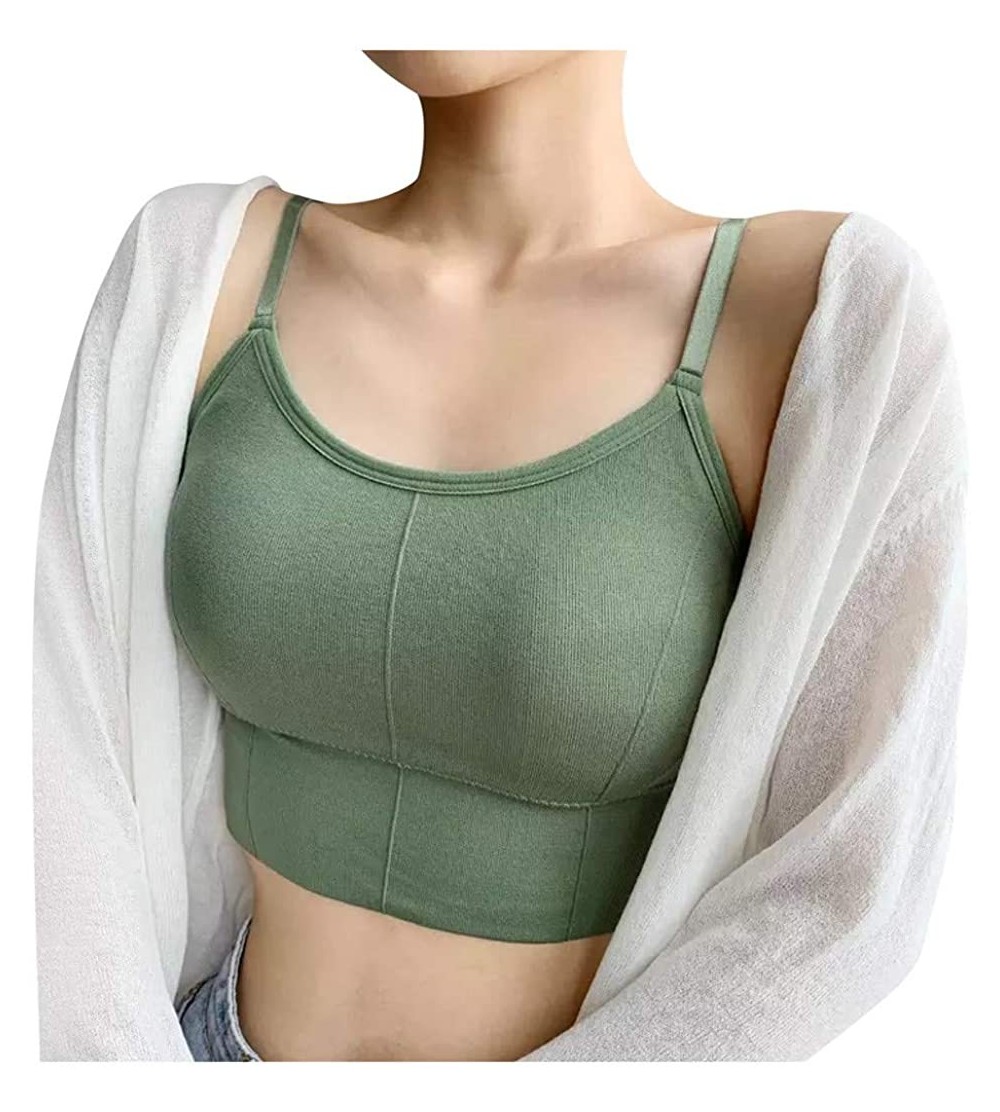Camisoles & Tanks Women Tank Tops Pure Color Seamless Lingerie V-Neck Vest Crop Comfortable Underwear Camisole - Green - CX19...