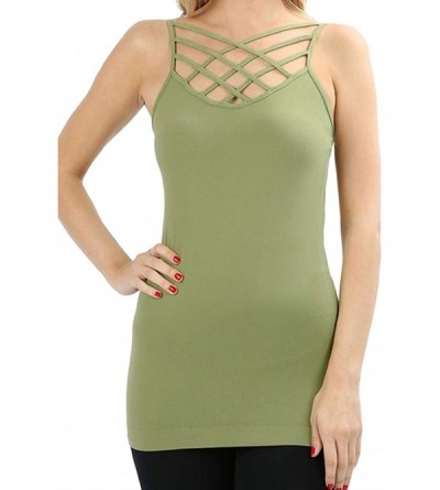 Camisoles & Tanks Womens Crisscross Lattice Front Round Neck Seamless Cami Camisole Tops Multi Pack [S-3XL] - Sage - CZ18GYH0...