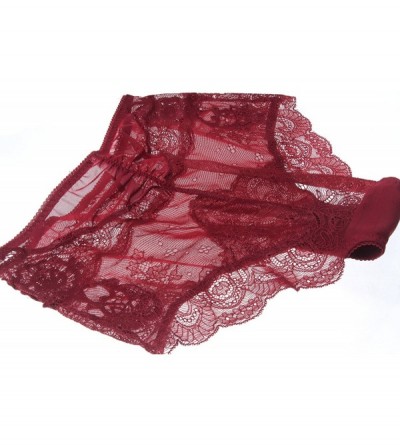 Bras Womens Lingerie Matching Unlined Lace Bra and Panty Set High Waist - Burgundy - CZ1885L3WN6 $19.32